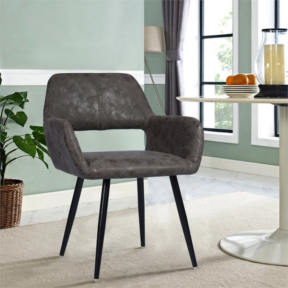 Homycasa Leather Upholstered Arm Dining Chairs   Midcentury   Dining Chairs   by Homesquare  Houzz