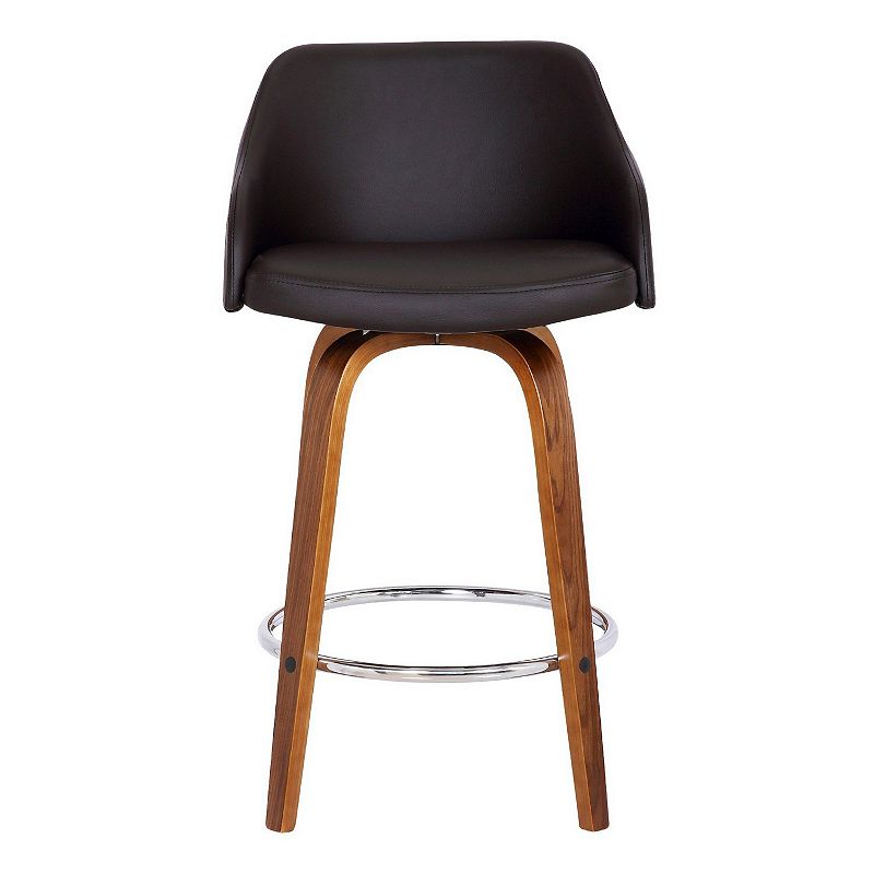 26 Inch Wooden and Leatherette Swivel Barstool， Brown