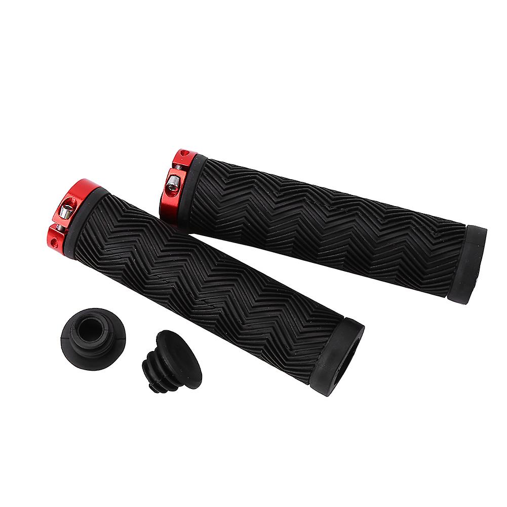 Rubber Non Slip Bike Handle Bar Grips With Unilateral Metal Lock (red)