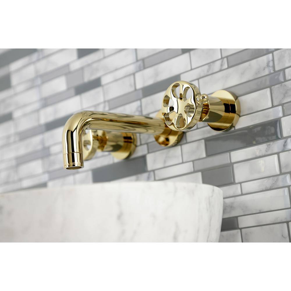 Kingston Brass Belknap 2-Handle Wall Mount Bathroom Faucet in Polished Brass HKS8122RX