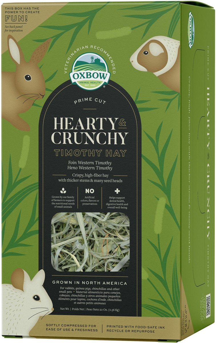 Oxbow Prime Cut Hearty and Crunchy Timothy Hay Small Pet Food， 20-oz bag