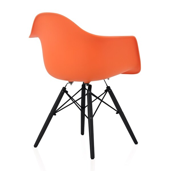 CozyBlock Scandinavian Orange Molded Plastic Dining Arm Chair with Black Wood Eiffel Legs