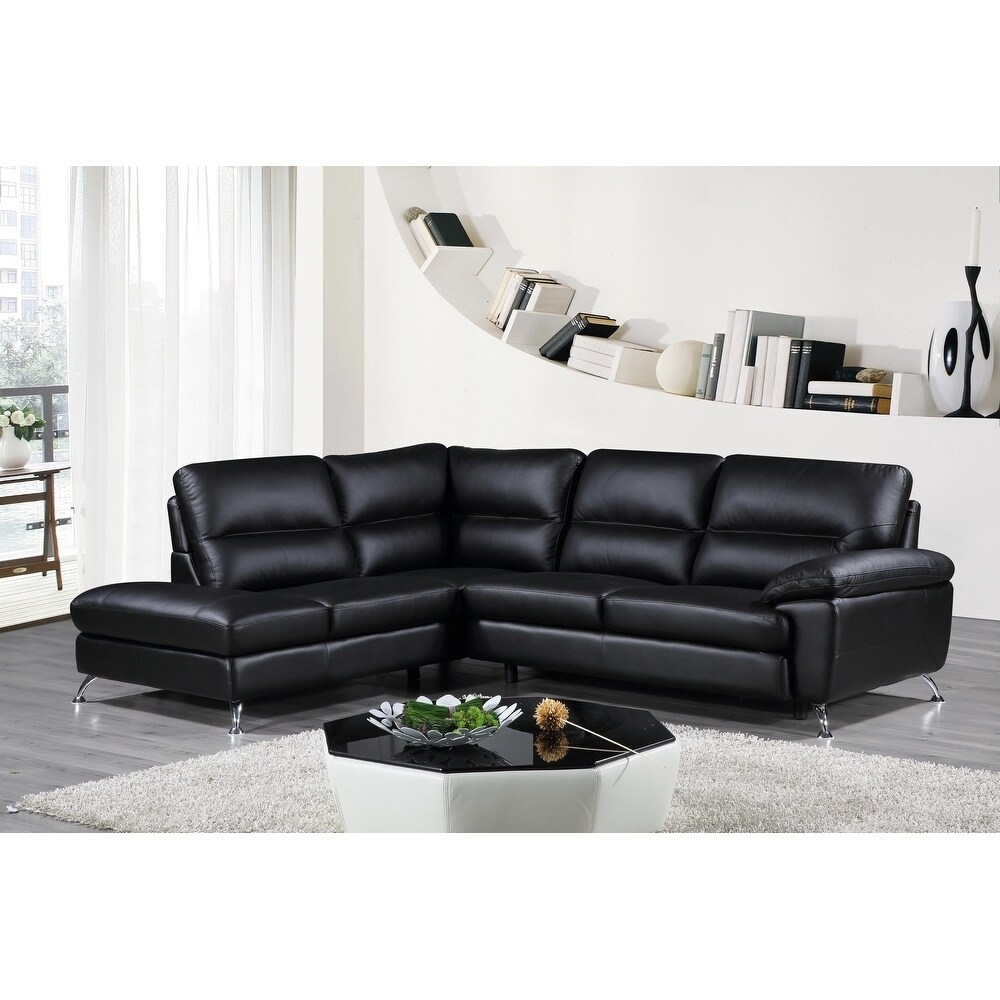 Cortesi Home Contemporary Boston Genuine Leather Sectional Sofa with Left Chaise Lounge  Black 80\