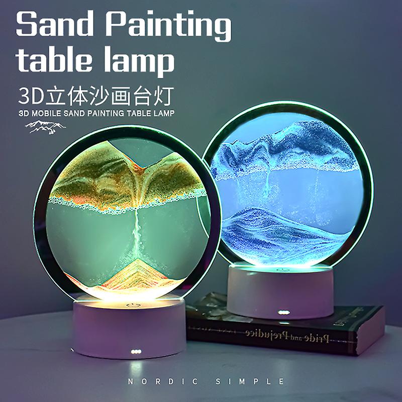 Moving Sand Art Desk Lamp 5d Art Hourglass Table Lamp Creative Art Bedroom Table Lamp（Black white）