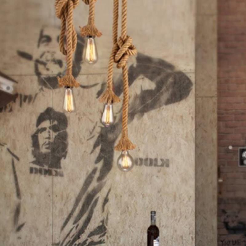 2-head industrial rope pendant lamp retro style suitable for lobby Restaurant bar cafe without light bulb