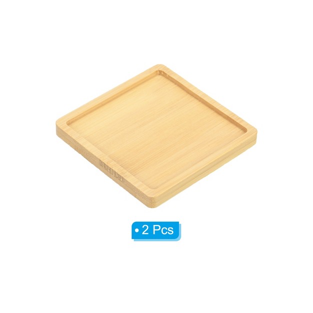 Unique Bargains Indoor And Outdoor Square Bamboo Planter Saucer Drip Tray Plant Drainage Trays 2 Pcs