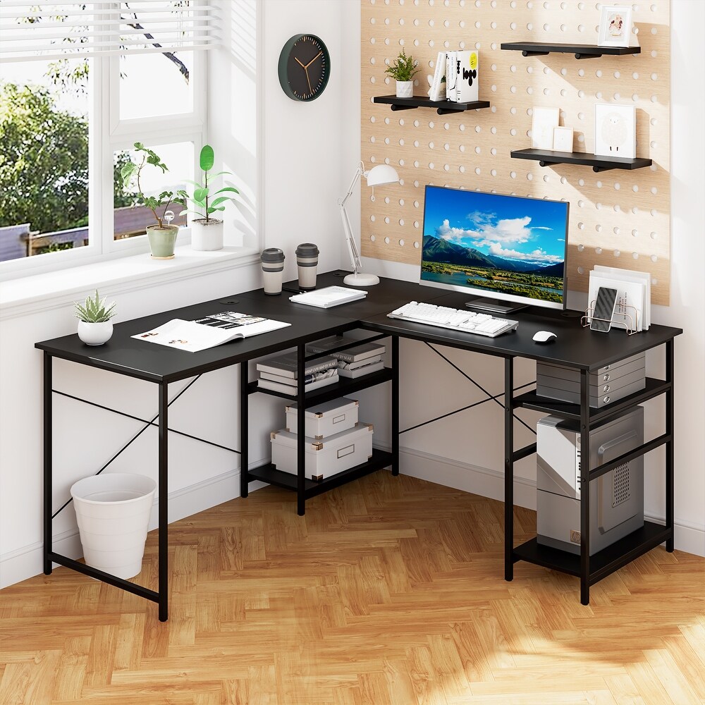 Costway 95'' Convertible L shaped Corner Computer Desk 2 Person Long