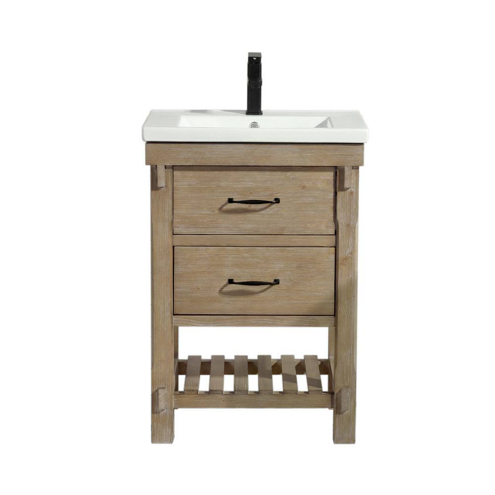 Ari Kitchen and Bath Marina 24 in W x 18 in D x 34.5 H Bath Vanity in Weathered Fir with Ceramic Vanity Top in White with White Basin AKB-MARINA-24WF