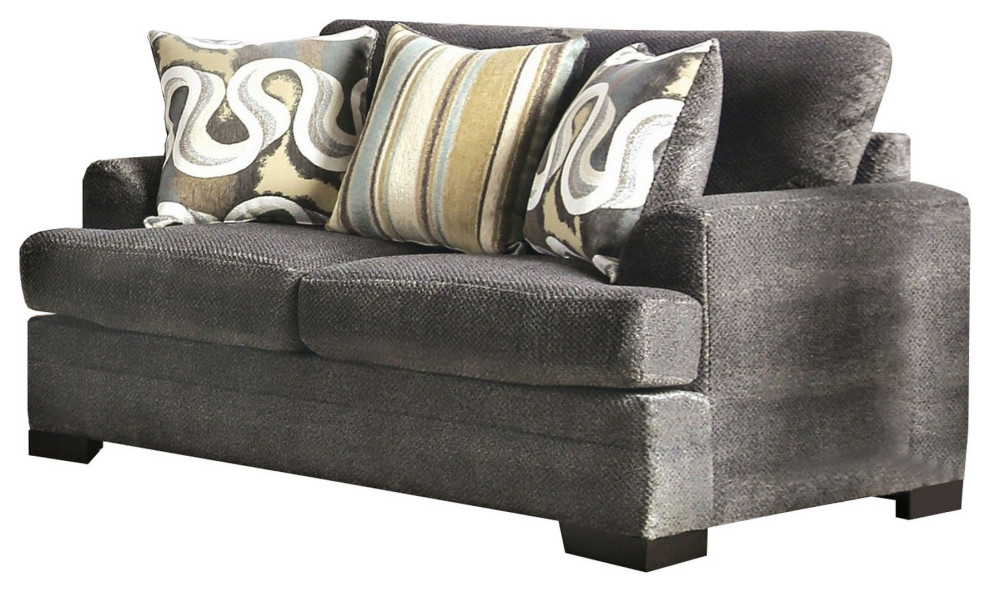 Loveseat With Fabric Upholstery And Accent Pillows  Gray   Transitional   Loveseats   by VirVentures  Houzz