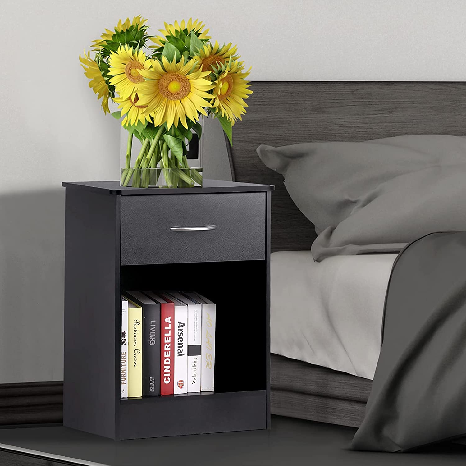 Nightstand with Drawer Bedside Table File Cabinet Storage with Sliding Drawer and Shelf