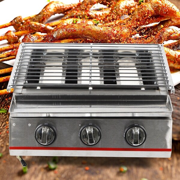 3 Burner Commercial BBQ Gas LPG Grill for Outdoor - 18.52*16.55*7.68in