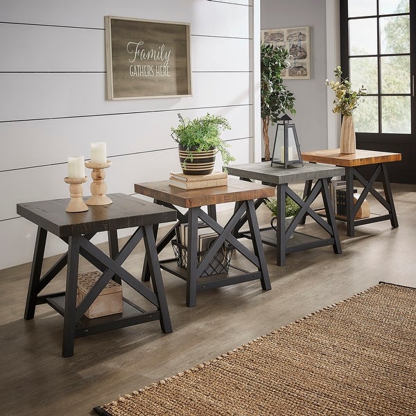 Bryson Rustic X-Base End Table with Shelf by iNSPIRE Q Classic