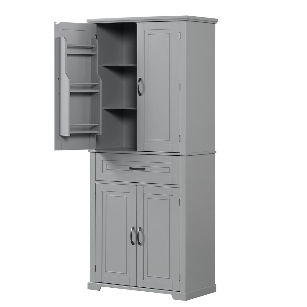 Multiple Storage Space Bathroom Floor Cabinet Freestanding Wardrobe with Adjustable Shelf for Bedroom Kitchen Pantry  White