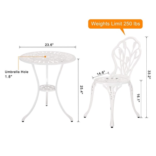 Outdoor Patio Cast Aluminum 3 Piece Bistro Set