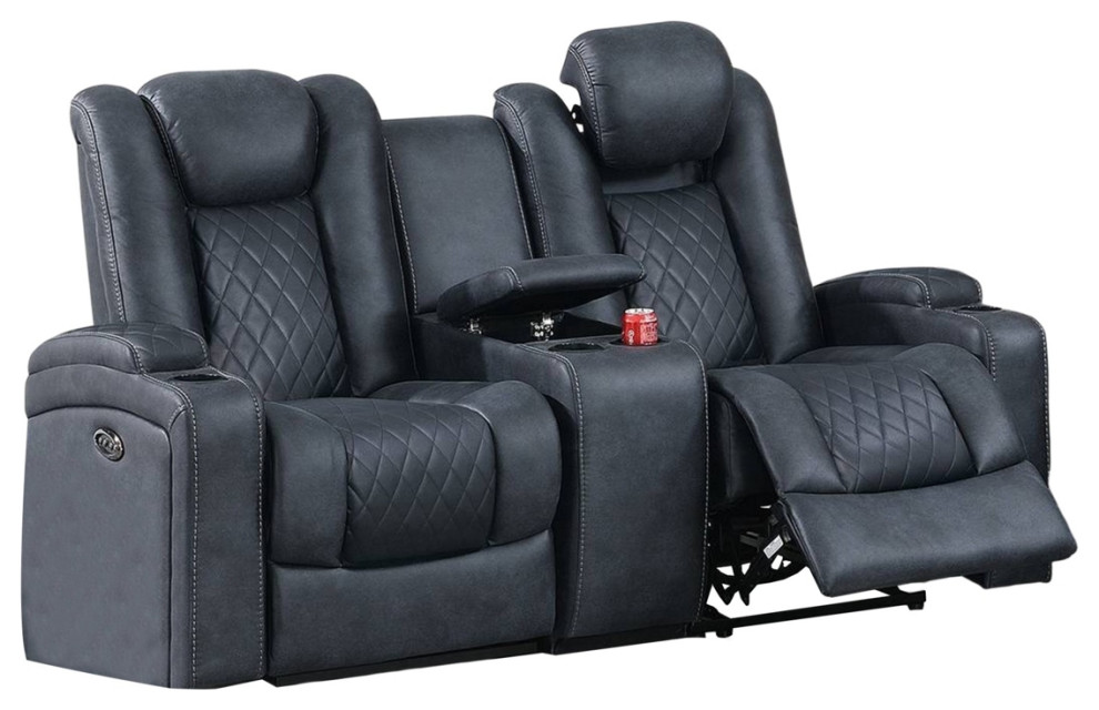 Elva 72 Inch Power Reclining Loveseat Lift Top Storage Console Blue   Loveseats   by Dot  ampBo  Houzz