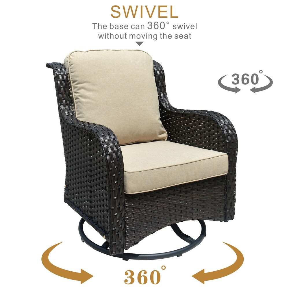 OVIOS 3 piece Rattan Wicker Rocking Swivel Chair Set