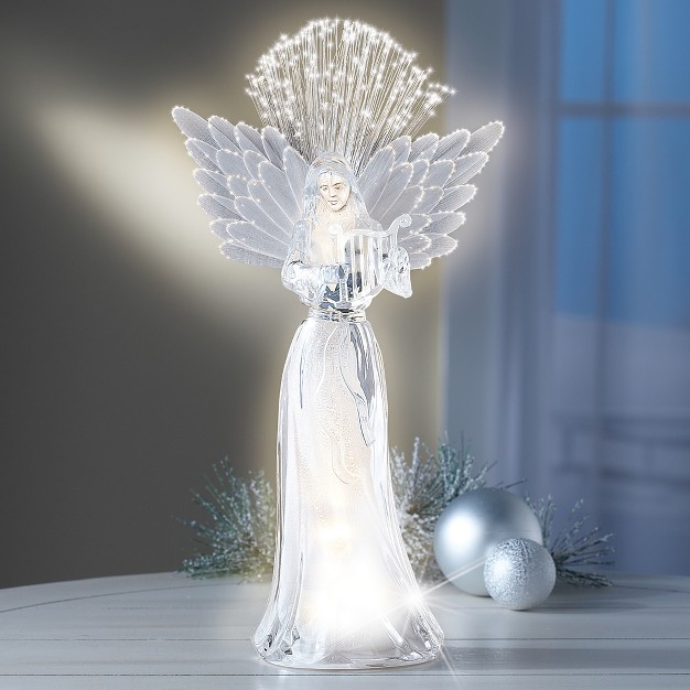 Collections Etc Elegant Fiber Optic Angel With Harp Tabletop Figurine 6 X 3 25 X 12