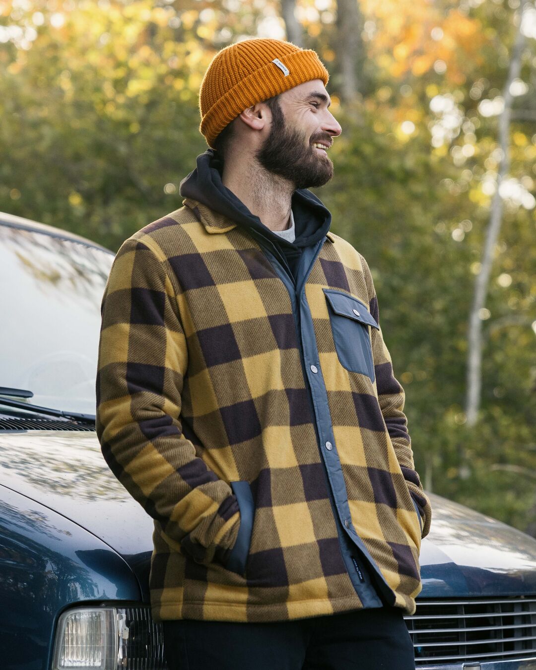 Firelight Sherpa Lined Overshirt - Golden Brown Check