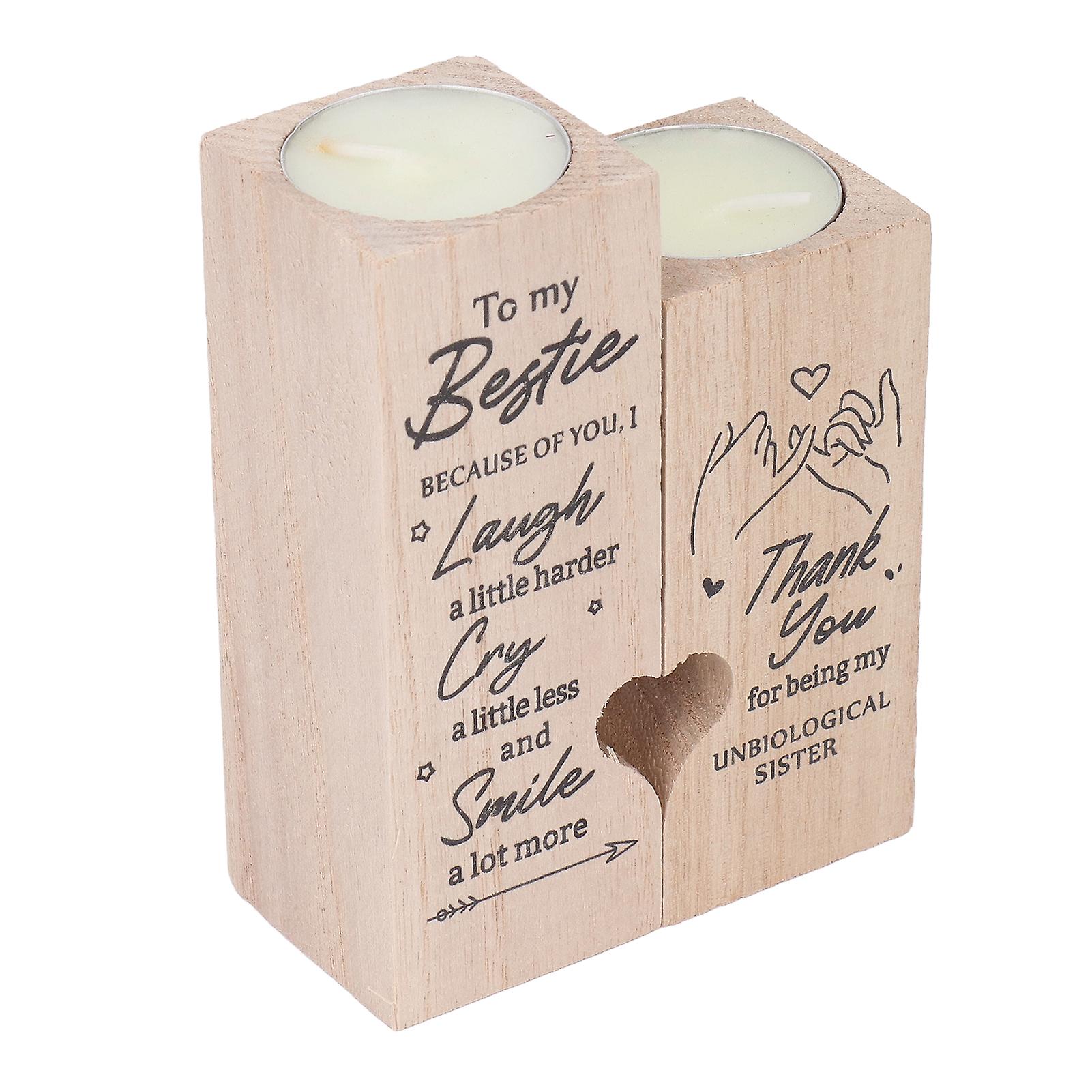 2pcs Heart Candlestick Wood Quotation Engraved Crafted Heart Candle Holder for Home Decoration A02