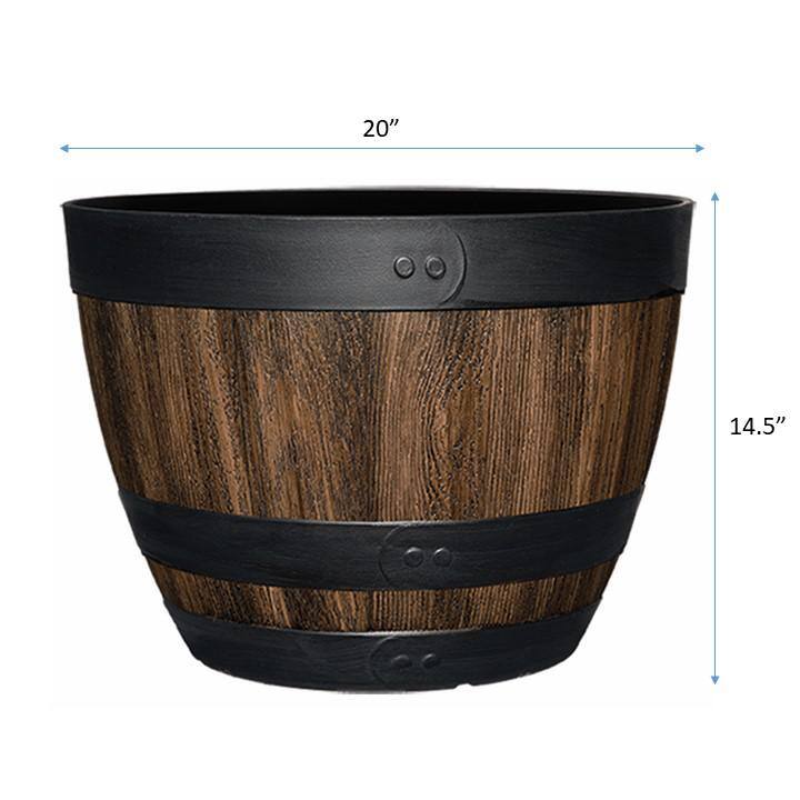 Vigoro 20 in. Reedley Large Kentucky Walnut Brown Resin Wine Barrel Planter (20 in. D x 14.5 in. H) HD1313-037