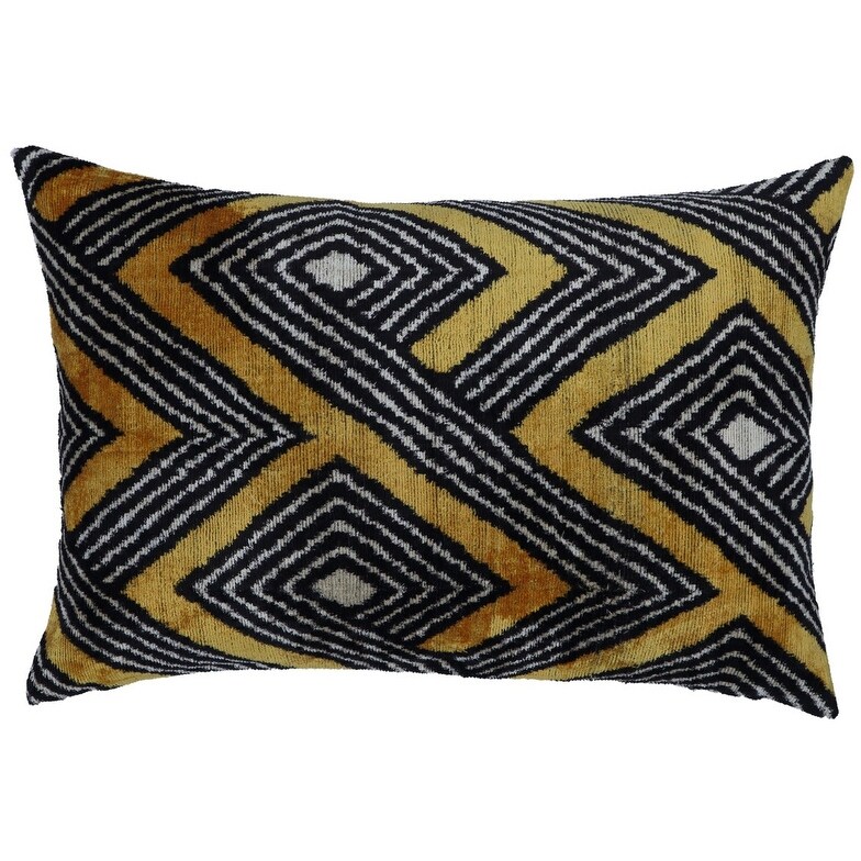 Lumbar Throw Pillow With Down Insert Decorative Black Velvet 16x24 in