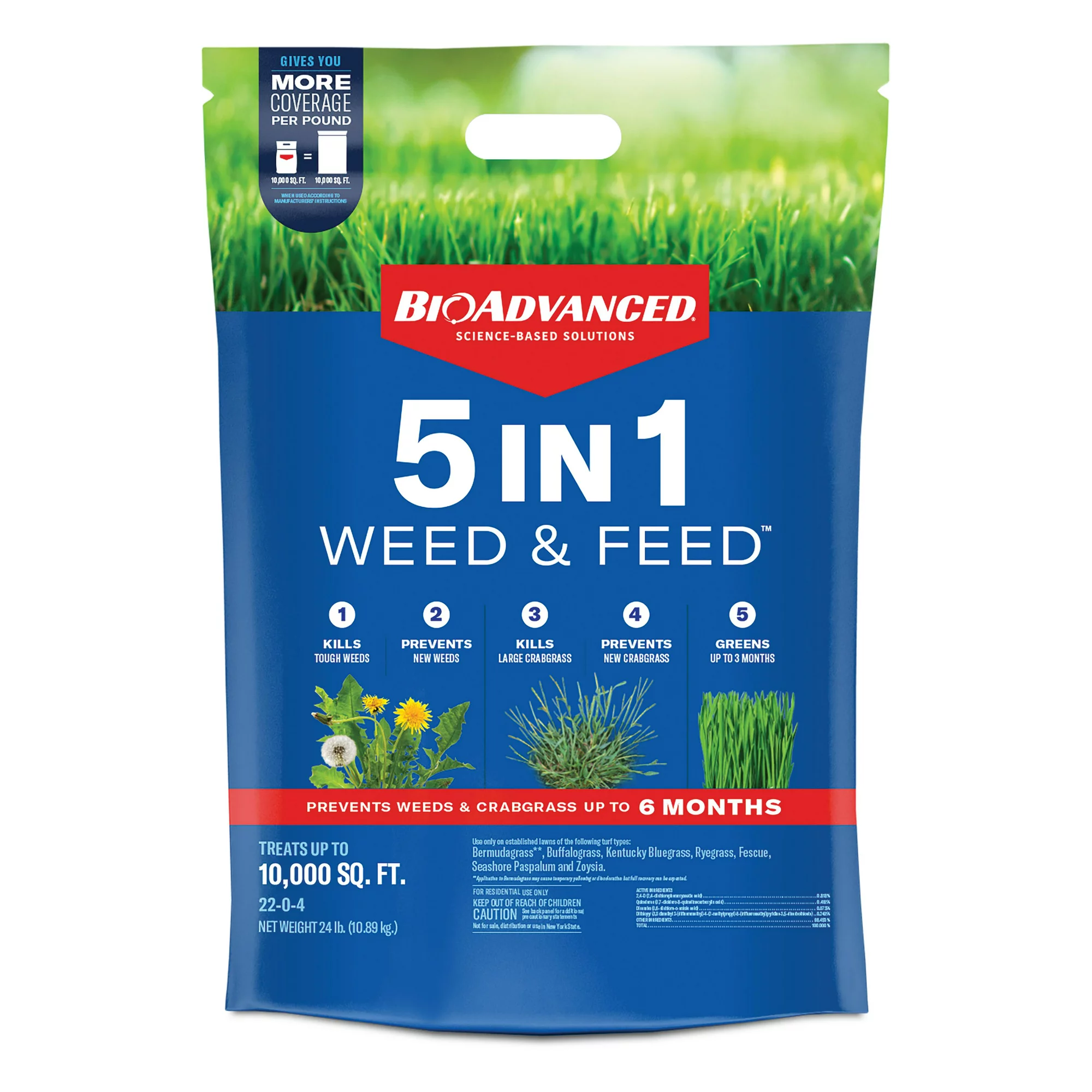 BioAdvanced 5 In 1 Weed and Feed， Granules， 24 lbs