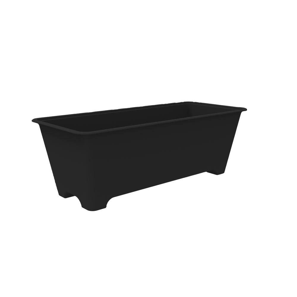 Vigoro 27 in. Antonella Black Plastic Rectangular WindowDeck Planter Box (27 in. L x 11.6 in. W x  9 in. H) with Drainage Hole CMD27000G18