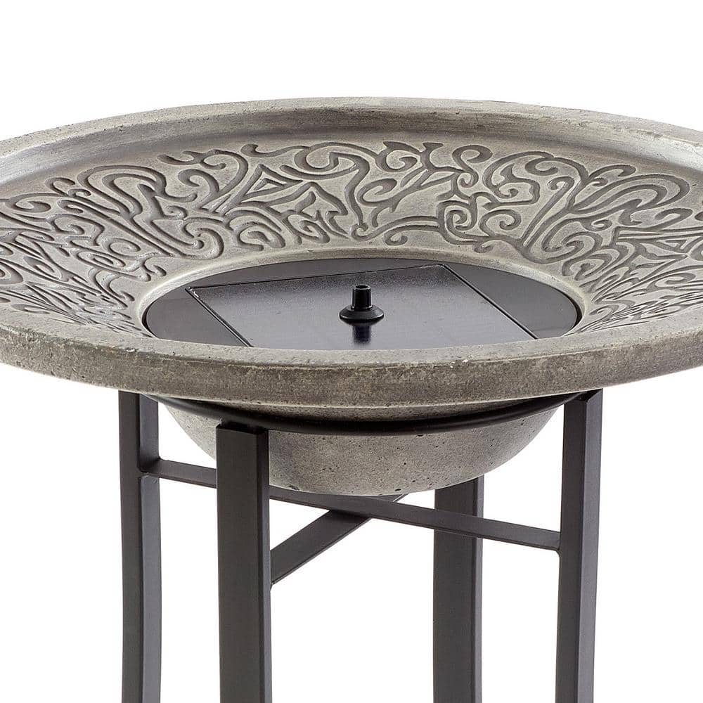 Smart Solar Perello Distressed Grey Cement Stone Solar Fountain Birdbath 25401M01