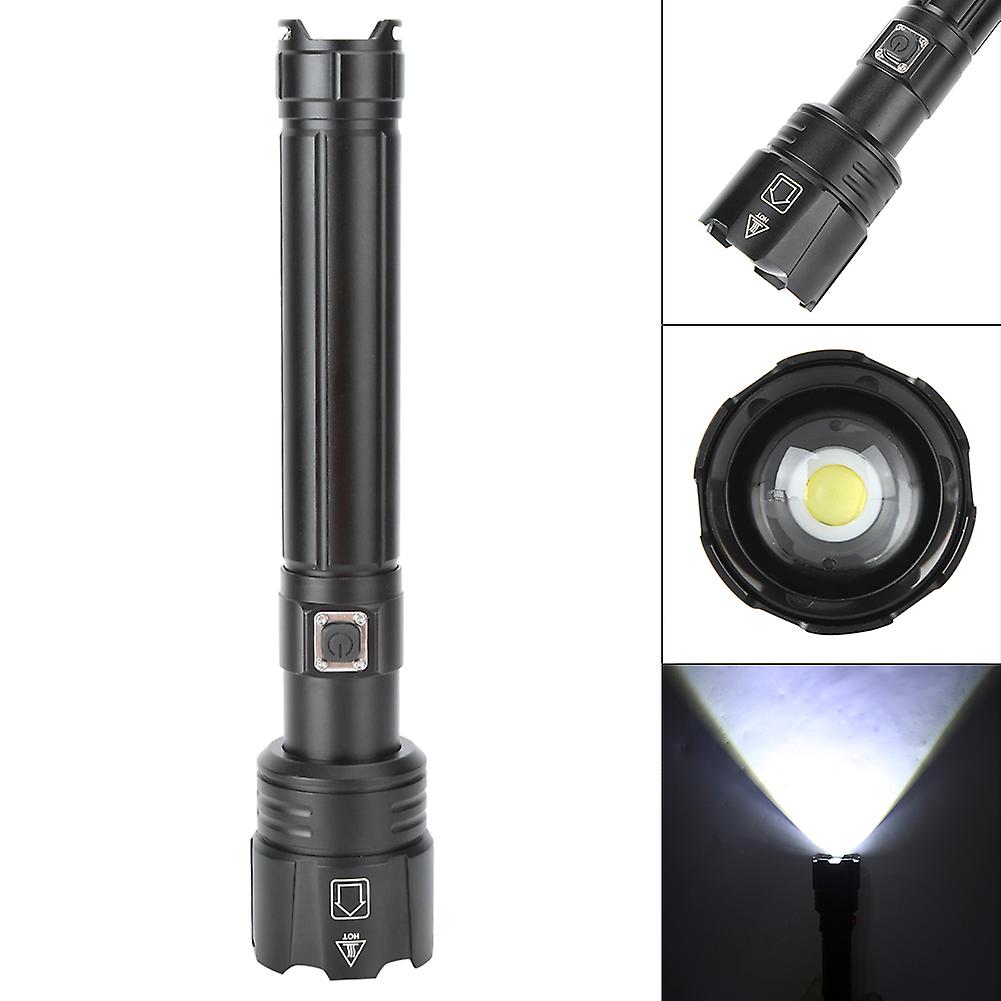 P90 Super Bright Ipx4 Waterproof Led Flashlight Usb Charging Zoom Tactics Torch With Power Display For Outdoor Campingblack