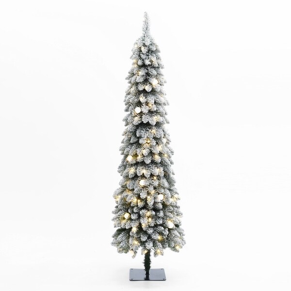 6Ft PreLit Flocked Pencil Artificial Christmas Tree