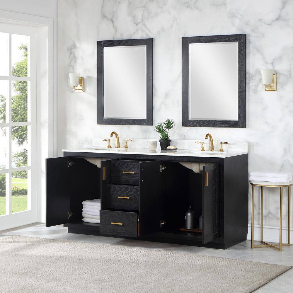 Altair Gazsi 72 in.W x 22 in.D x 34 in. H Double Sink Bath Vanity in Black Oak with White Composite Stone Top and Mirror 543072-BO-GW