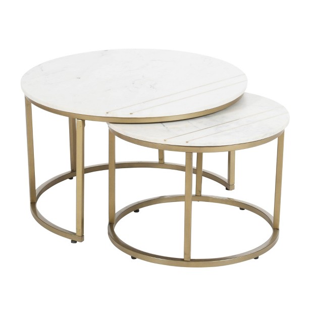 Set Of 2 Fredrick Contemporary Nesting Tables With Gold Powder Coated Base White gray Treasure Trove