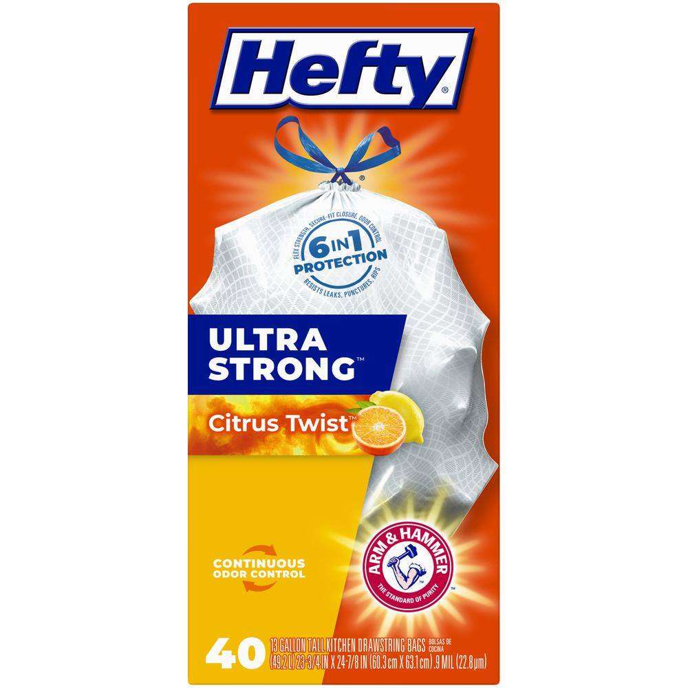 Hefty Ultra Strong 13 Gal. Citrus Twist Tall Kitchen Trash Bags (40-Count) 00E8849200AA