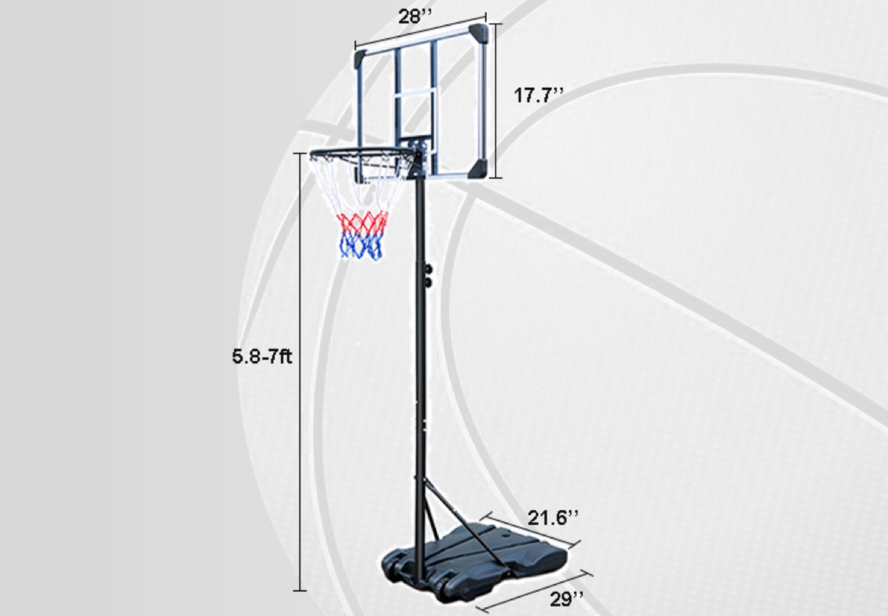 HooKung  Portable Basketball Hoops and Goals Adjustable 5.8ft -7ft Basketball System Height 28'' Backboard for Adult Teenagers Indoor Outdoor Use