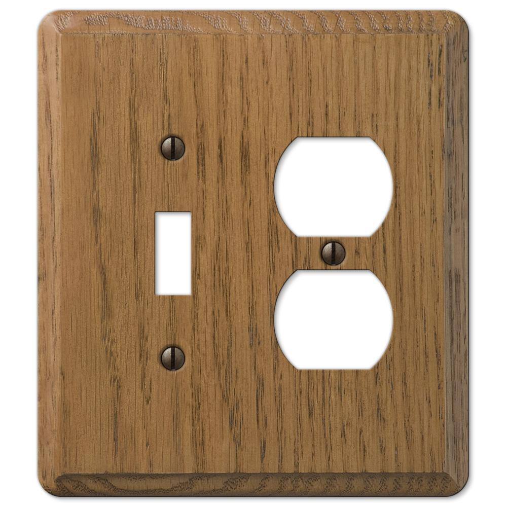 AMERELLE Contemporary 2 Gang 1-Toggle and 1-Duplex Wood Wall Plate - Medium Oak 901TD