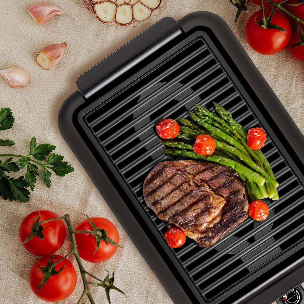 OVENTE 225 sq. in. Cast Iron Black Electric Indoor Grill with Non Stick Plates GD1510NLB