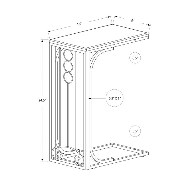 Accent Table， C-shaped， End， Side， Snack， Living Room， Bedroom， Black Laminate， Grey Metal， Transitional