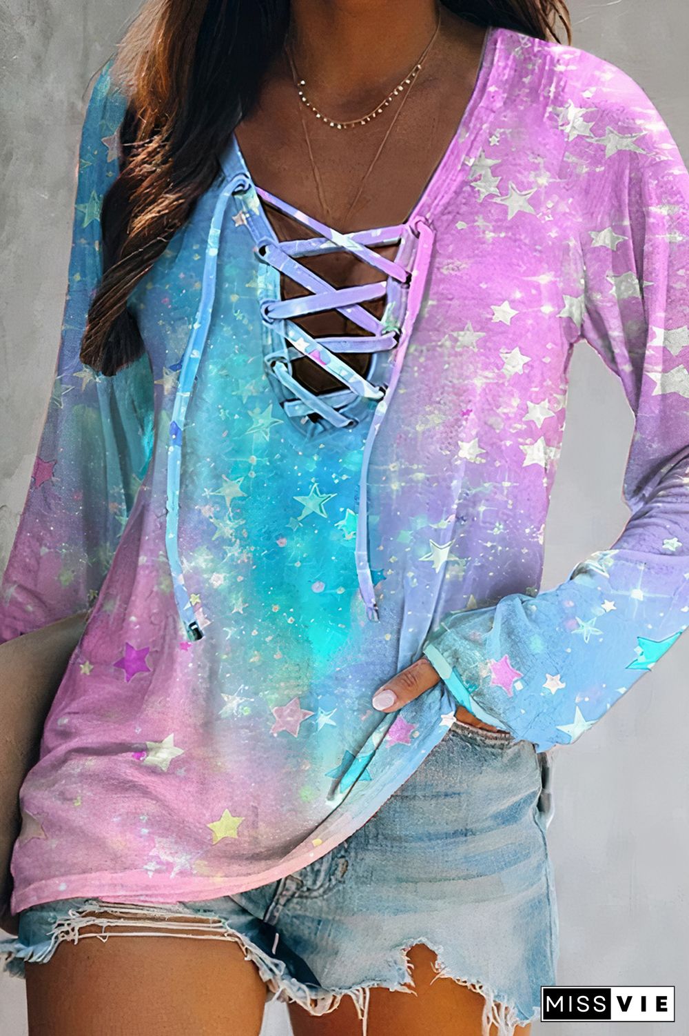 Tie Dye Lace Up T-Shirt