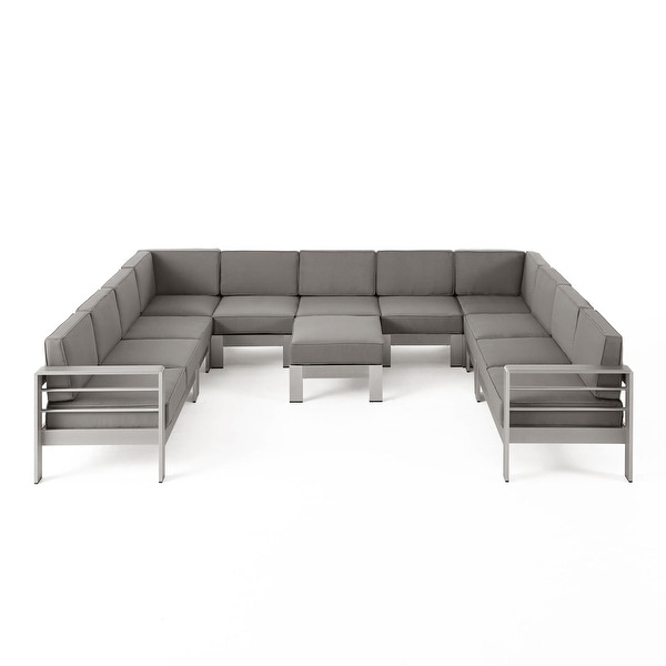 Cape Coral Outdoor 11 Seater Aluminum UShaped Sofa Sectional and Ottoman Set by Christopher Knight Home