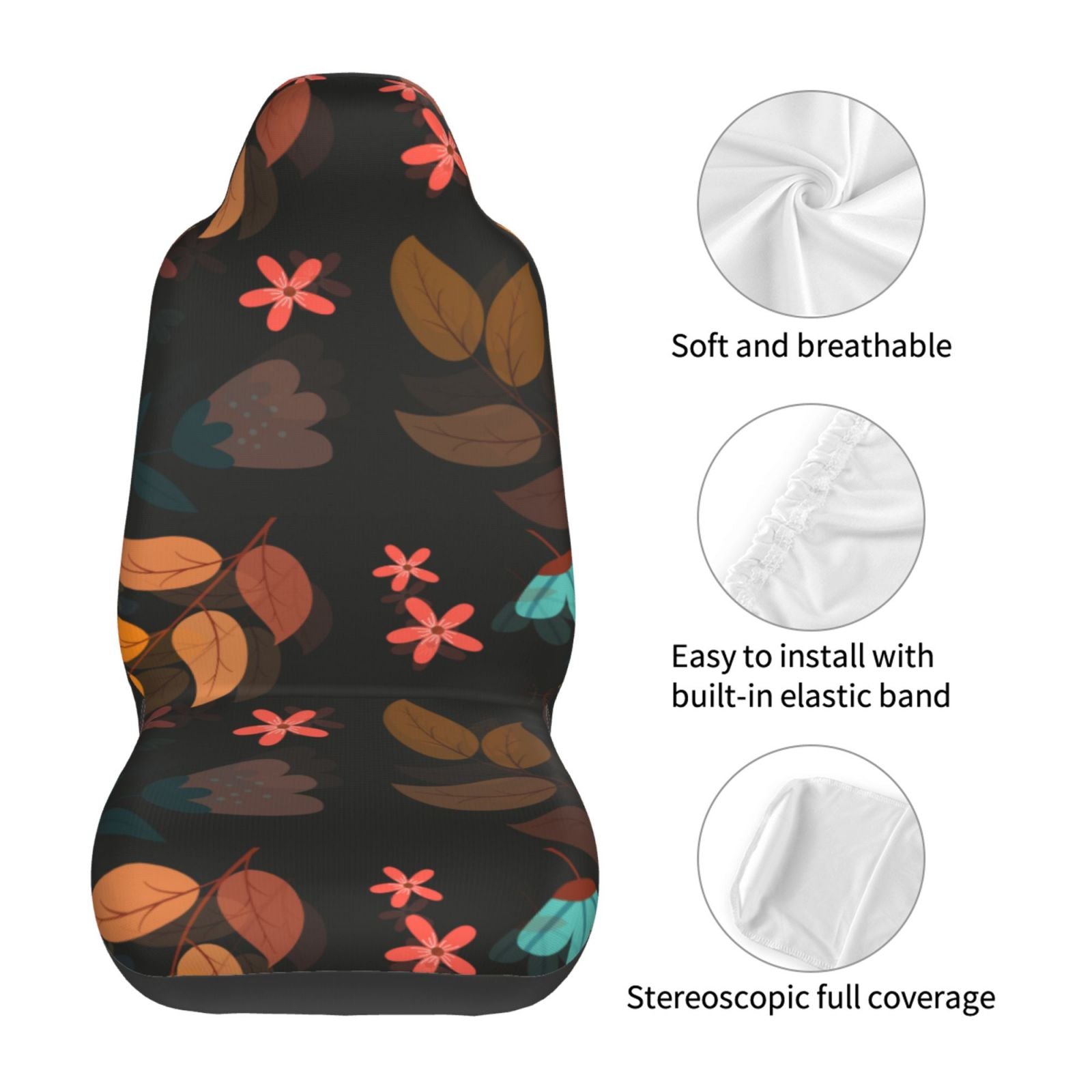 TEQUAN Front Seat Covers， Spring Flowers Leaves Pattern 2 Piece Car Seat Cover Fit Most Car SUV Truck Van