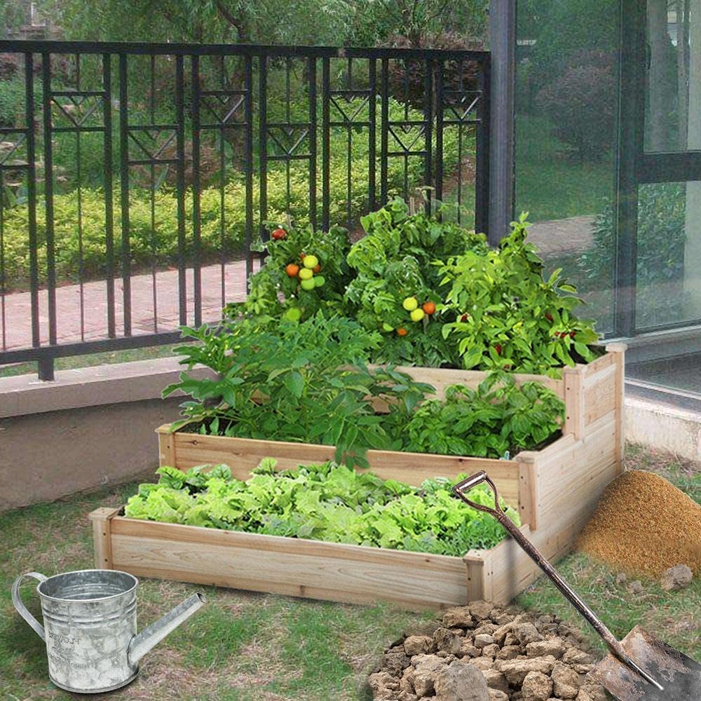 3 Tier Raised Garden Bed, Outdoor Elevated Flower Box, Wooden Vegetables Growing Planter for Backyard/Patio/Gardener