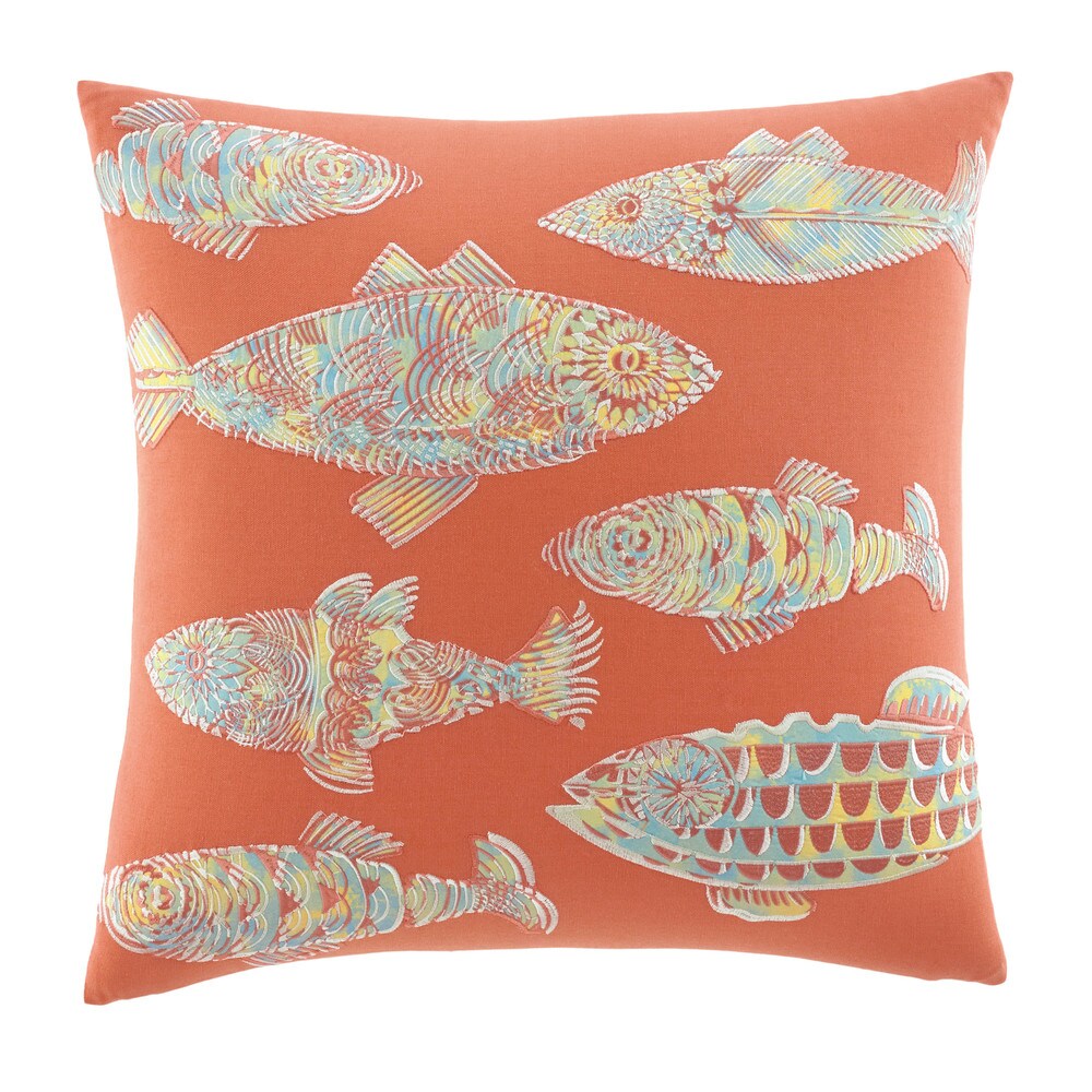 Tommy Bahama Batic Fish Orange Cotton Canvas 20 inch Square Throw Pillow