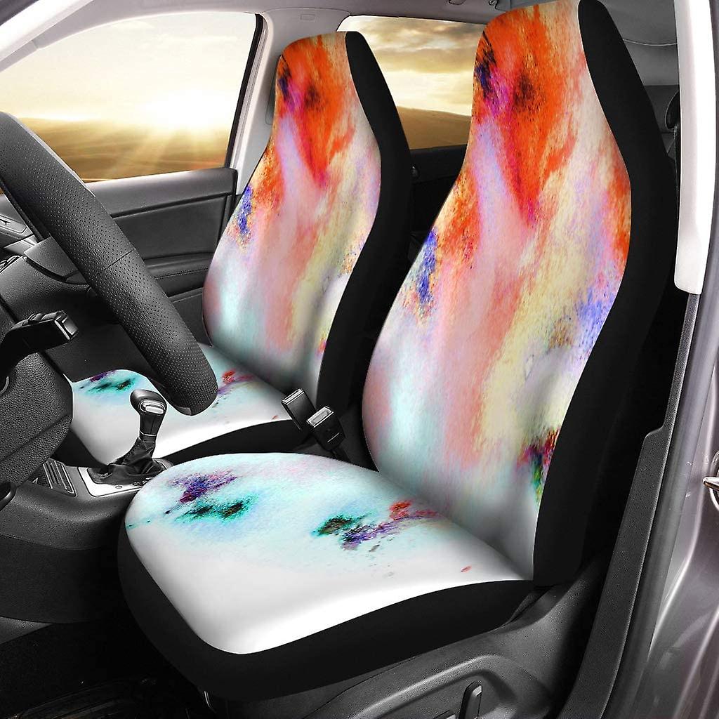 Set Of 2 Car Seat Covers Watercolor Wet Blue Abstract Wash Painting Ink Marble Pastel Universal Auto Front Seats Protector Fits