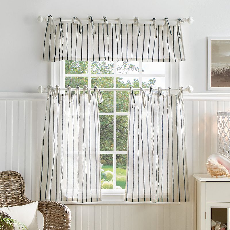 Martha Stewart Laguna Stripe Tie Tab Tier and Valance Window Curtain Panels