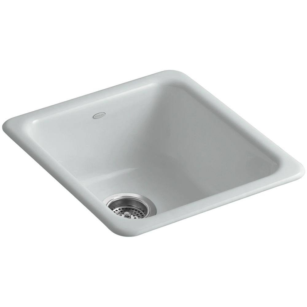 KOHLER IronTones Drop-InUndermount Cast-Iron 17 in. Single Basin Kitchen Sink in Ice Grey K-6584-95