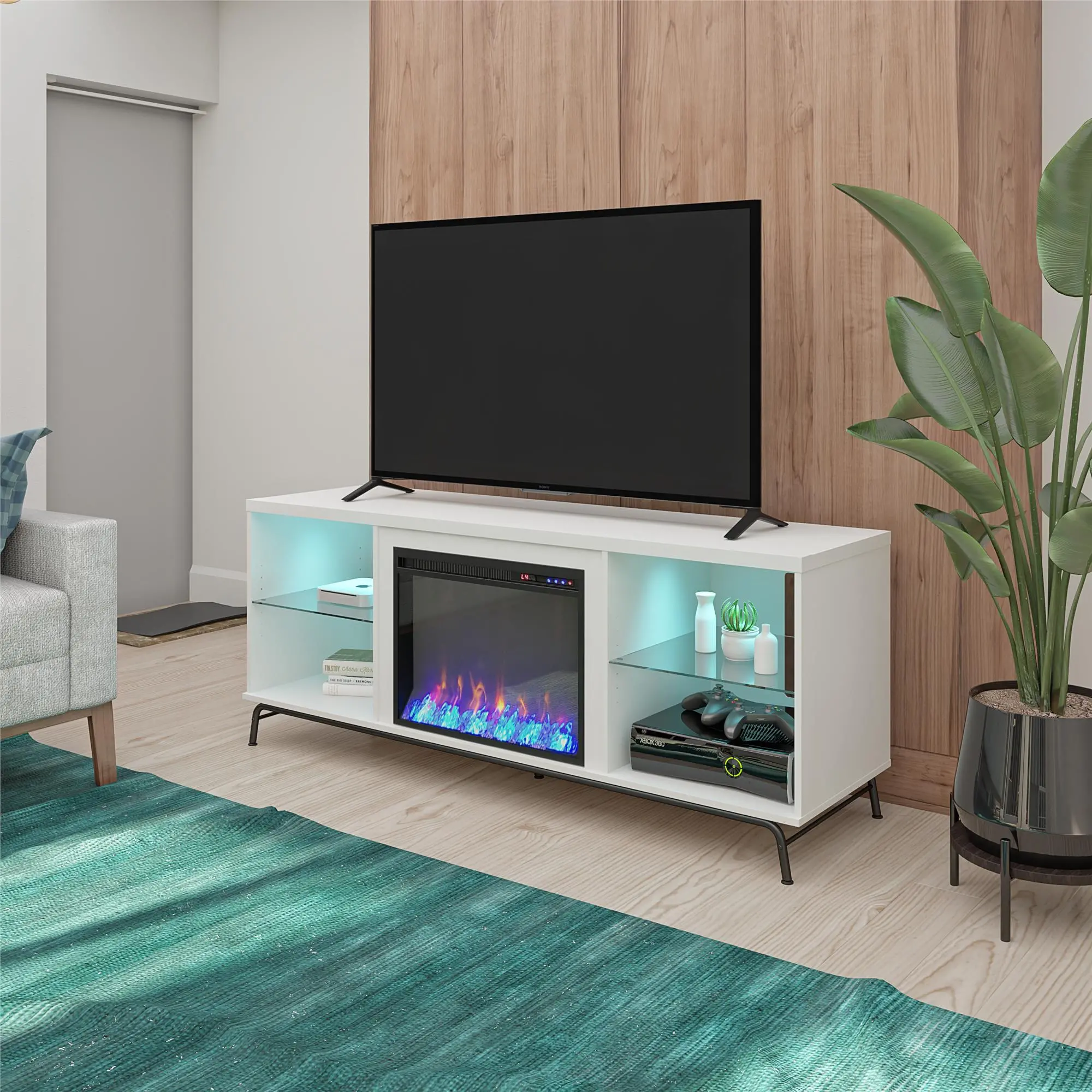 Melbourne White 70 TV Stand with Fireplace