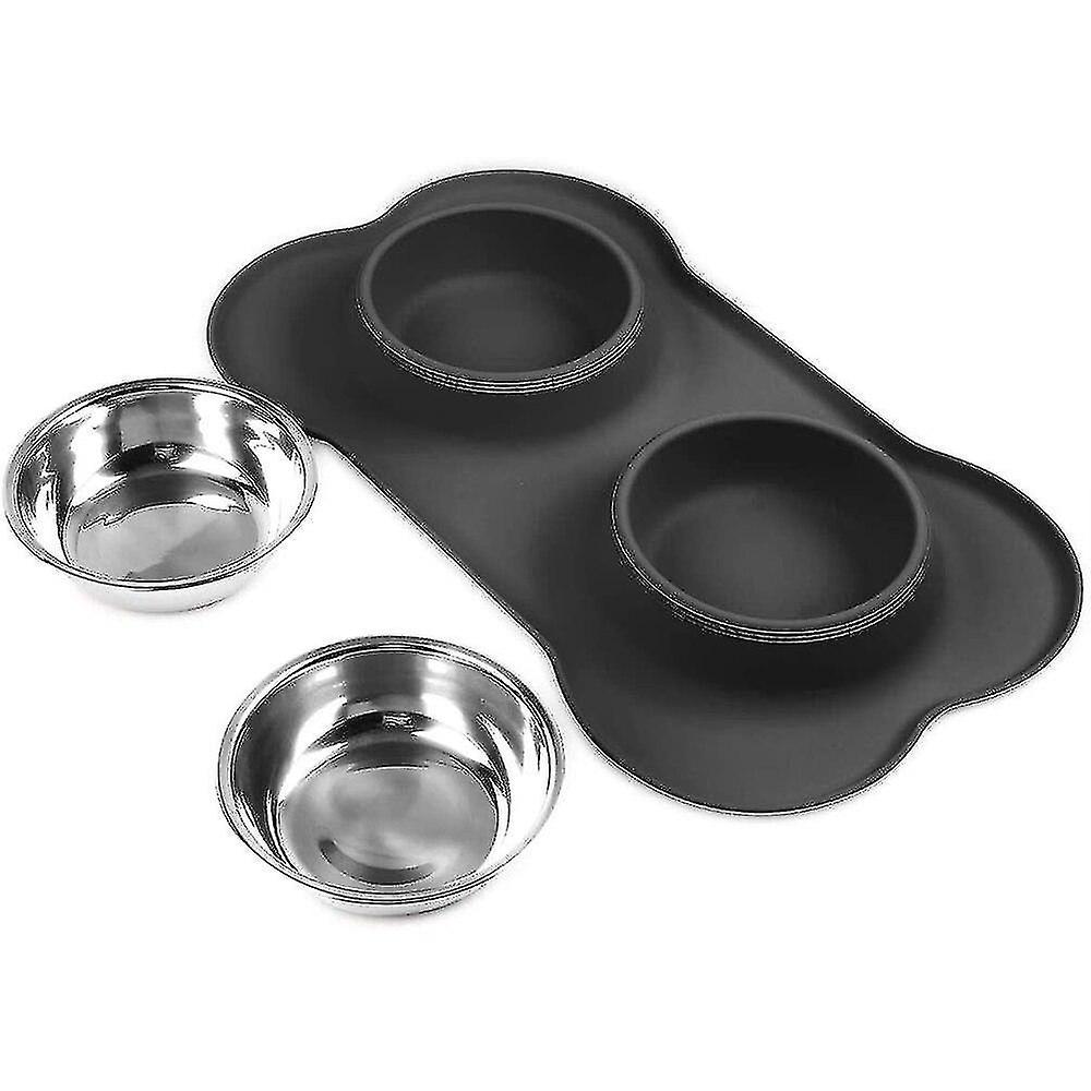 Antislip Double Dog Bowl With Silicone Mat Durable Stainless Steel  Cats|dog Feeding