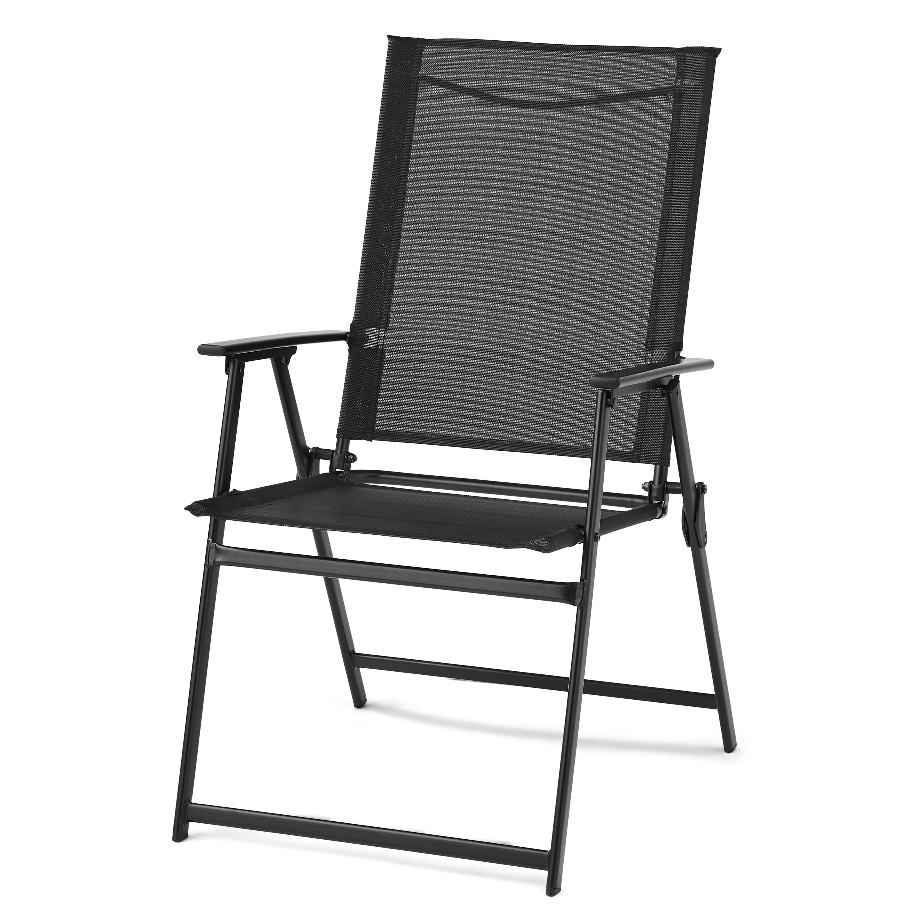 Mainstays Greyson Square Set of 2 Outdoor Patio Steel Sling Folding Chair, Black