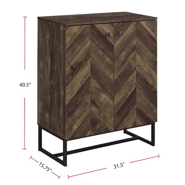 2 Doors Accent Cabinet with Metal Base in Rustic Oak/Gunmetal