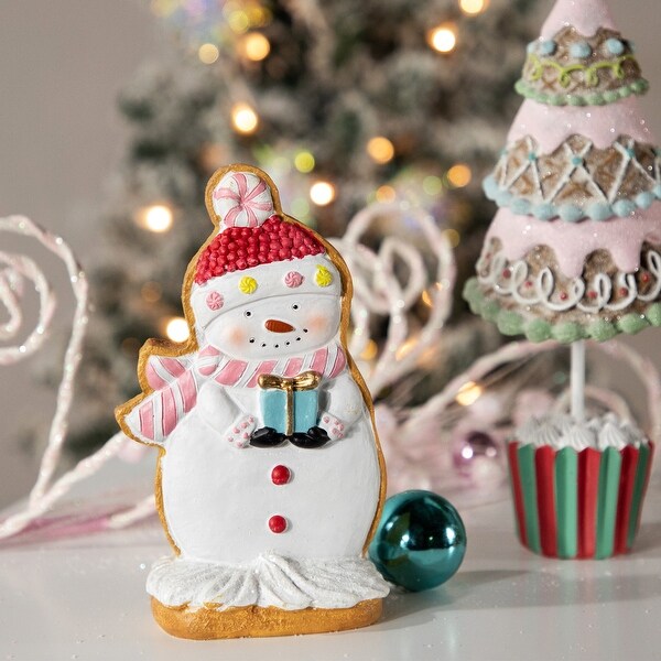 Gingerbread Snowman with Present Christmas Figurine